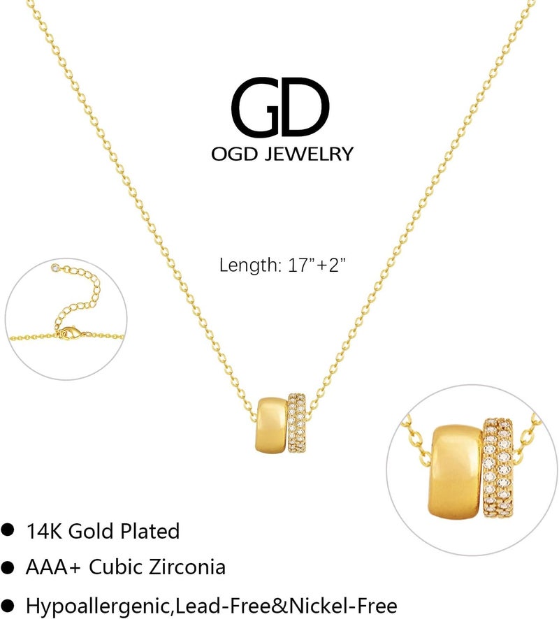 OGD Store Layered CZ Rondelle Pendant Necklaces for Women, 14K Gold Plated Trendy Mariner Chain Dainty Circle Rondelle Pendant Choker Necklace for Women Two-Toned Cubic Zirconia Gold Necklace - Image 3
